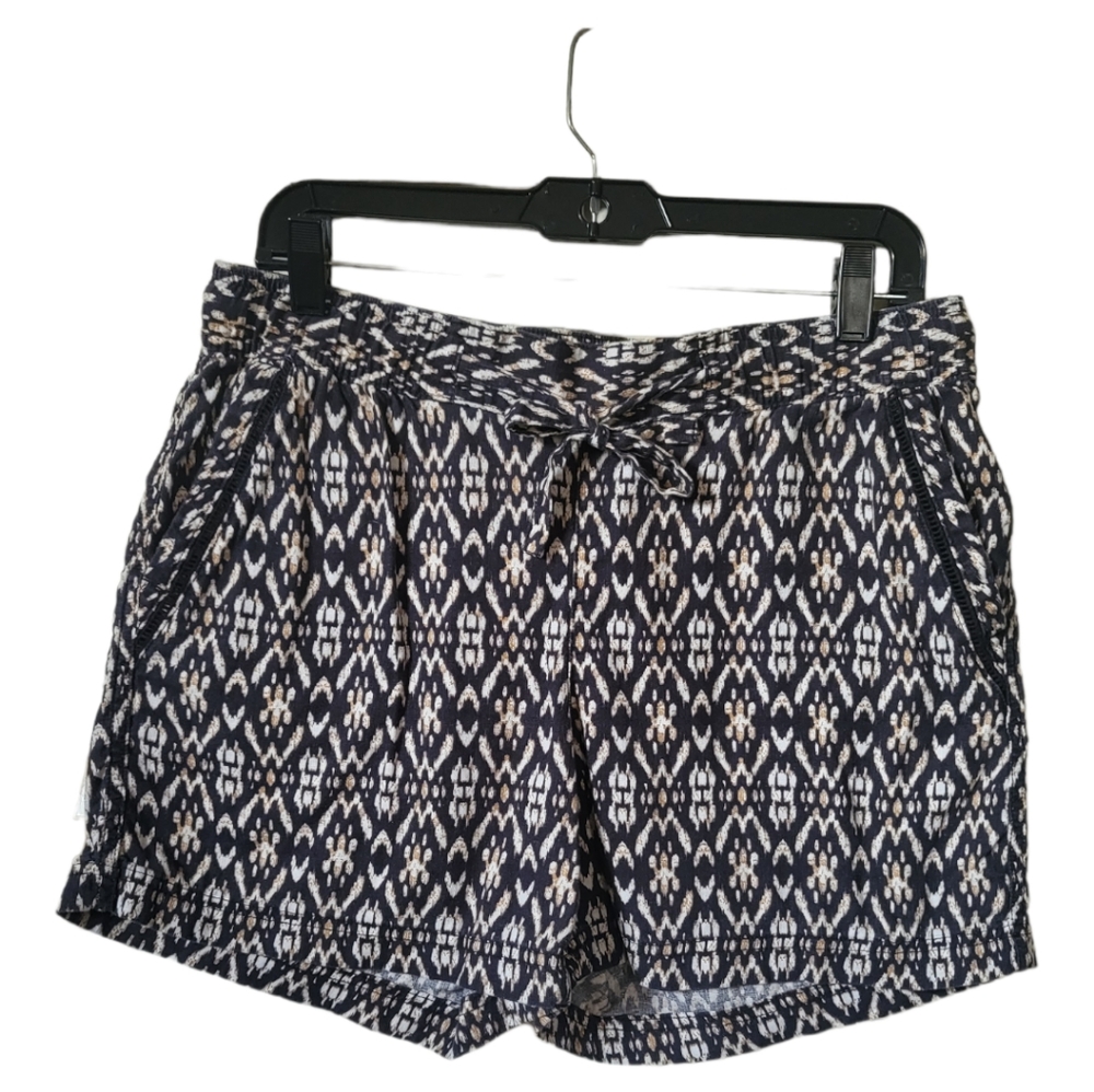 Eddie Bauer women's black boho print linen blend shorts size L/G